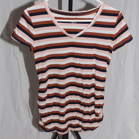 Maternity Small Womens Isabel Maternity Striped Short Sleeve Pregnancy Shirt EUC - Picture 1 of 6